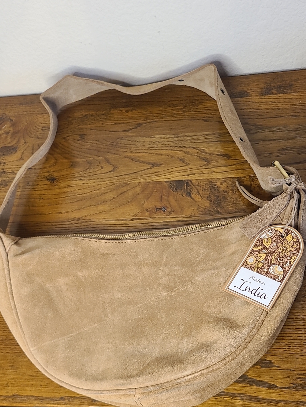 Genuine Leather Suede Shoulder Bag - Tan